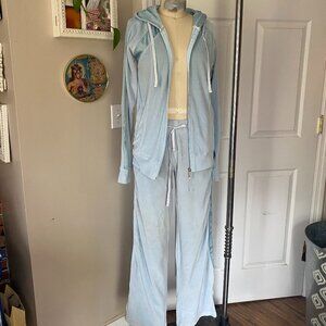 Tribeca Lady RETRO Y2K BLUE Velour SPORT Sweatsuit Cargo pants Hoodie *SMALL*